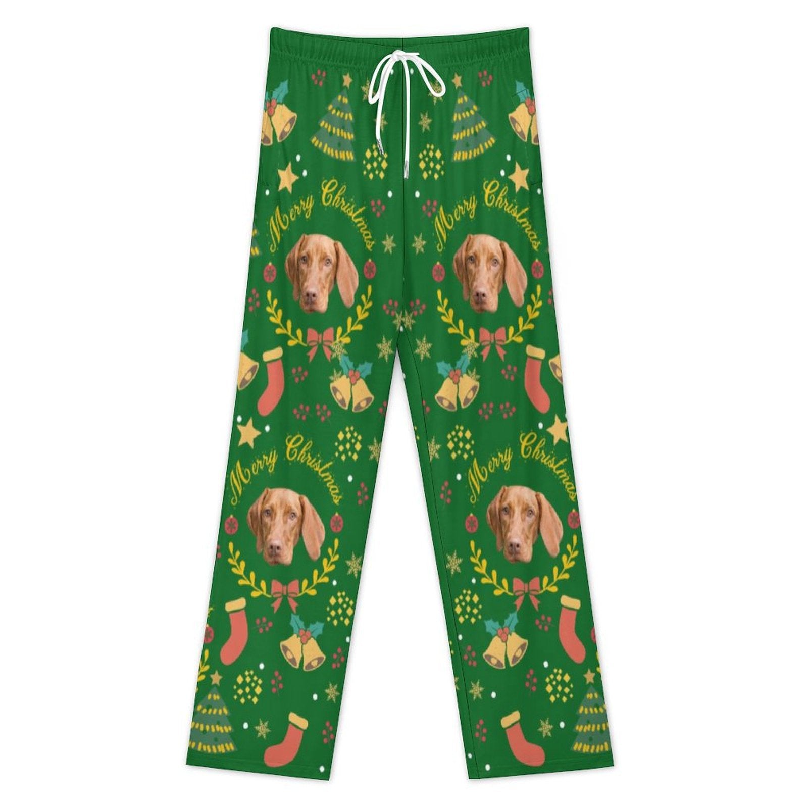 Custom Pet Face Wreath Christmas Pajama Pants-Front2-WEPRINTME