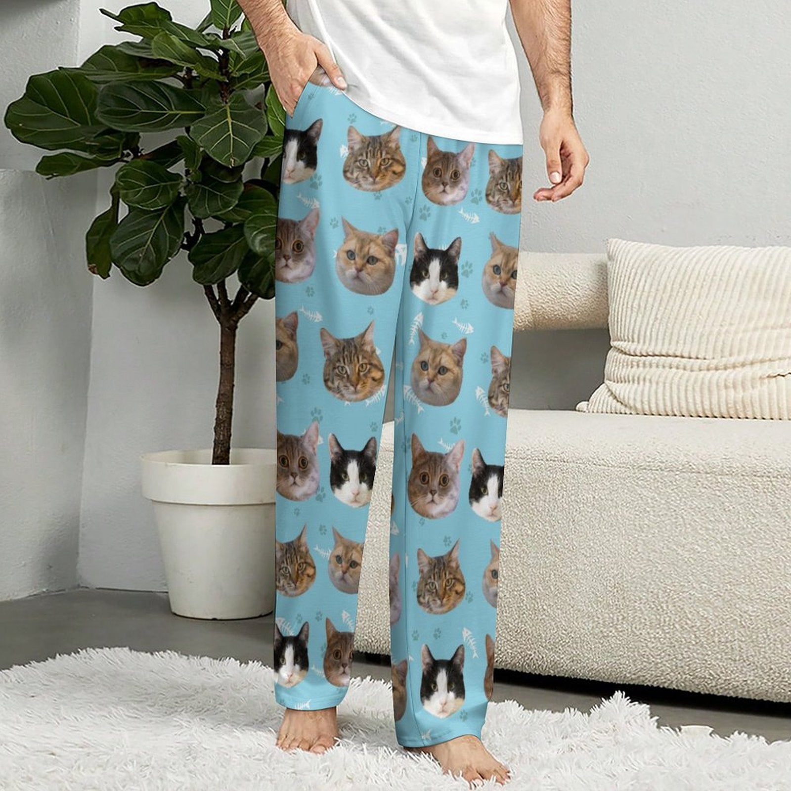 Custom Pet Face Pants Dogs or Cats Face Unisex Pajama Pants-Cat Sky Model2-WEPRINTME