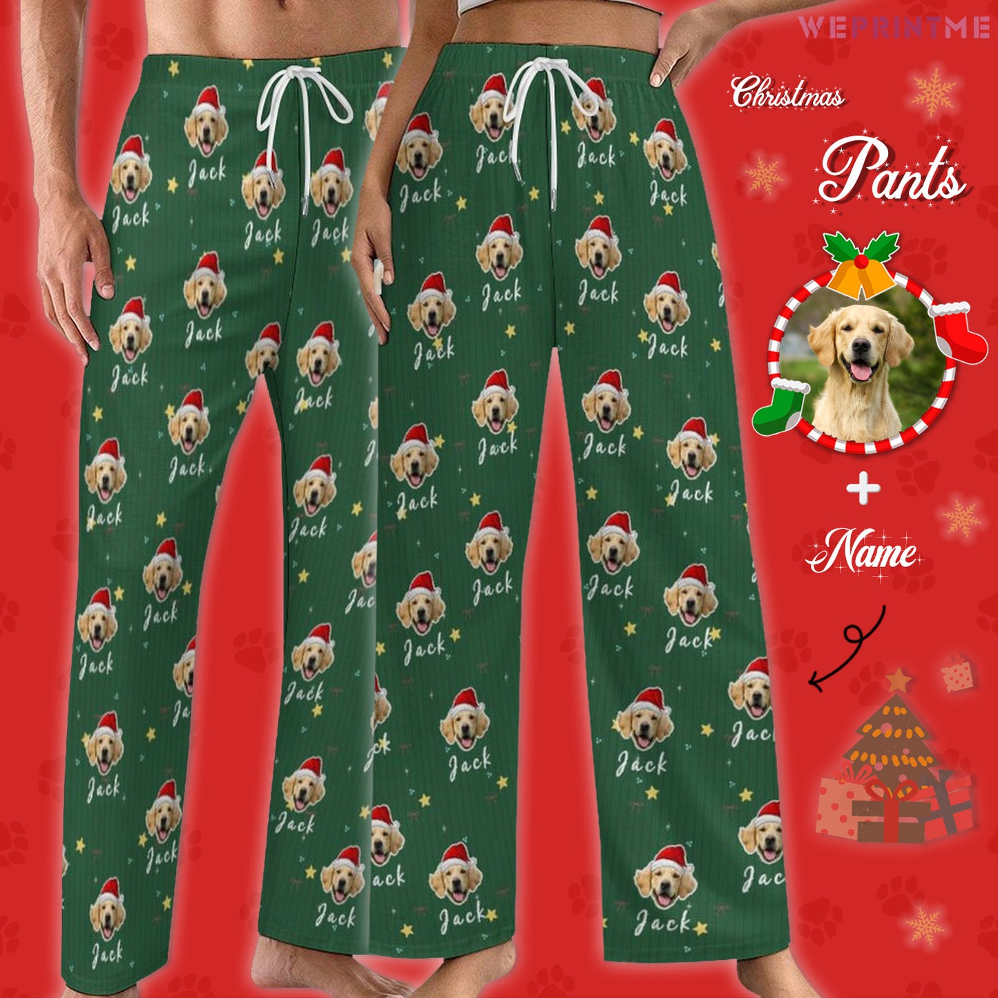 Custom Pet Face and Name Santa Pajama Pants-Style1 Main-WEPRINTME