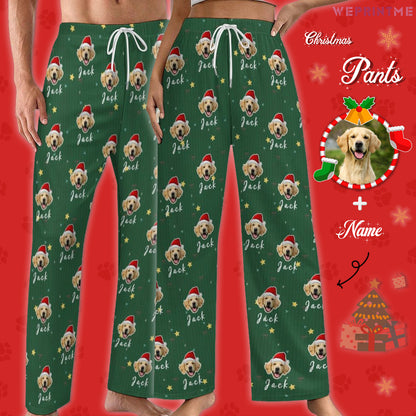 Custom Pet Face and Name Santa Pajama Pants-Style1 Main-WEPRINTME