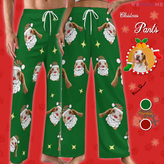 Custom Pet Face Santa Dog Pajama Pants-Main-WePrintMe