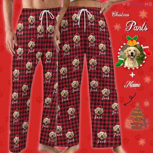 Custom Pet Face and Name Santa Pajama Pants-Style3 Main-WePrintMe