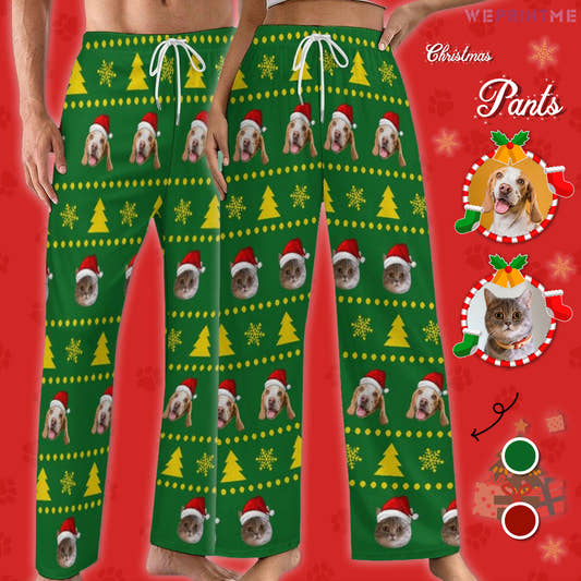 Custom Pet Face Stars and Trees Pajama Pants-Main-WePrintMe