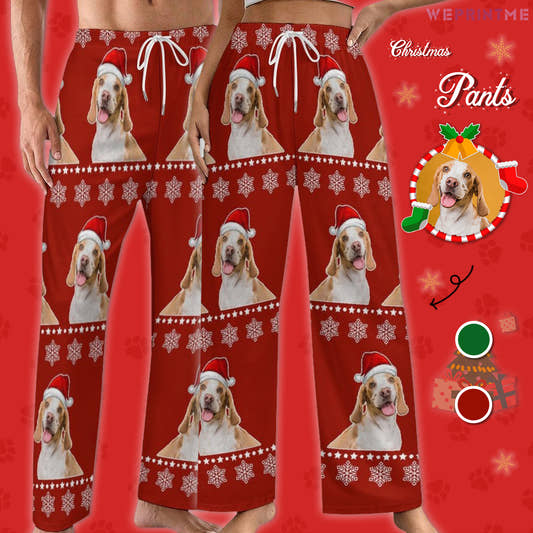 Custom Pet Snow and Stars Pajama Pants-Main-WePrintMe