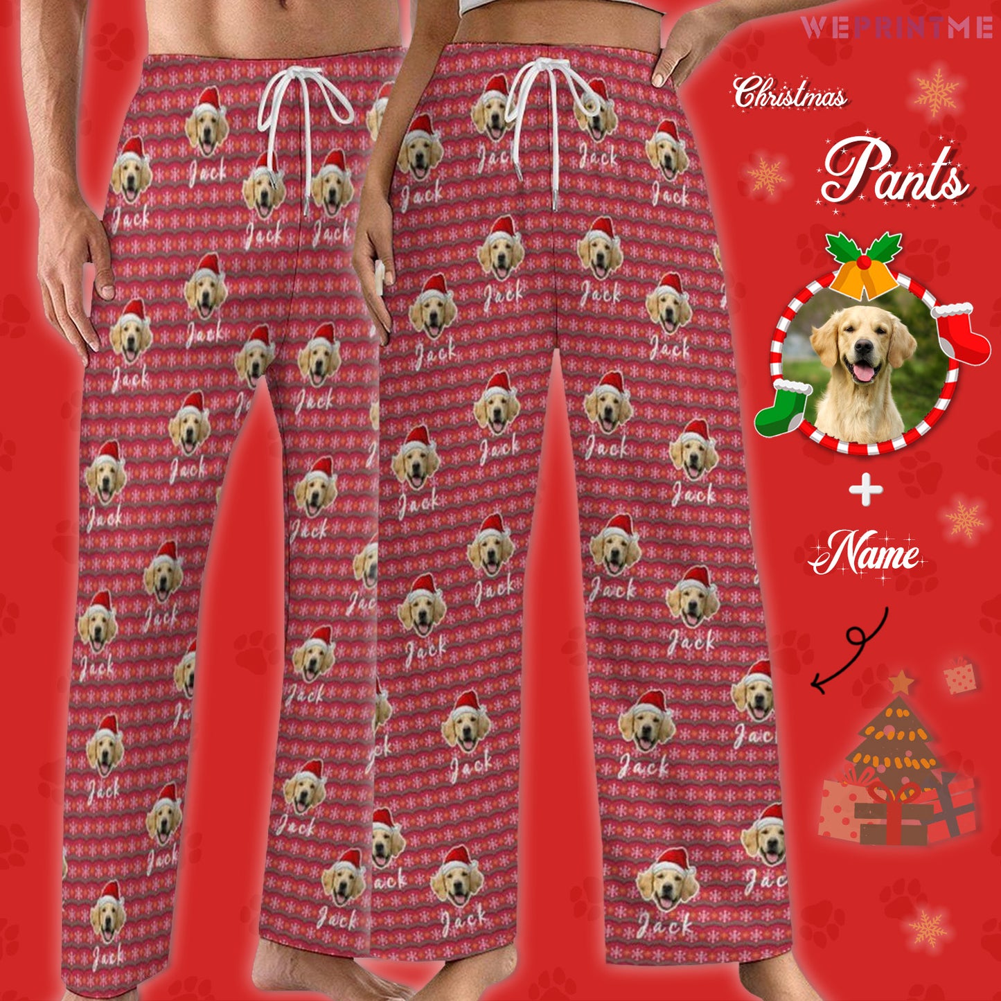 Custom Pet Face and Name Santa Pajama Pants-Style2 Main-WEPRINTME