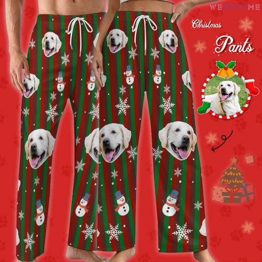 Custom Pet Face and Snowman Pajama Pants-Main-WePrintMe