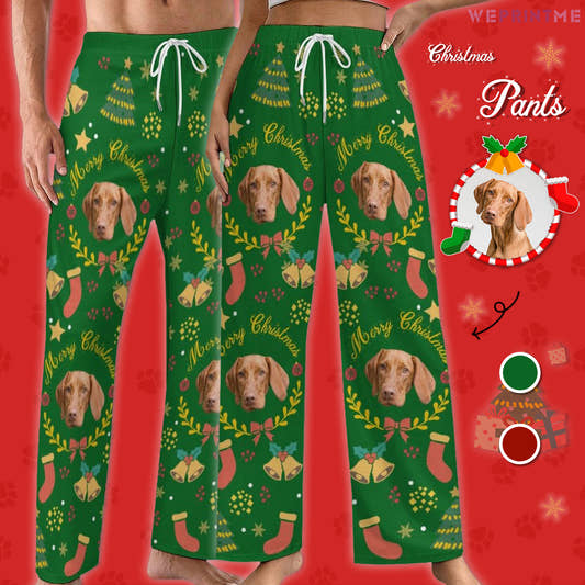 Custom Pet Face Wreath Christmas Pajama Pants-Main-WePrintMe