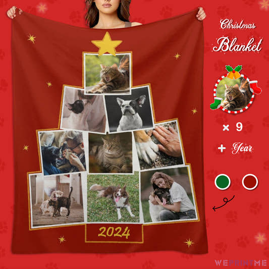Custom Pet Photo Blanket Christmas Photo Tree Fleece Blanket-Red 1-WePrintMe