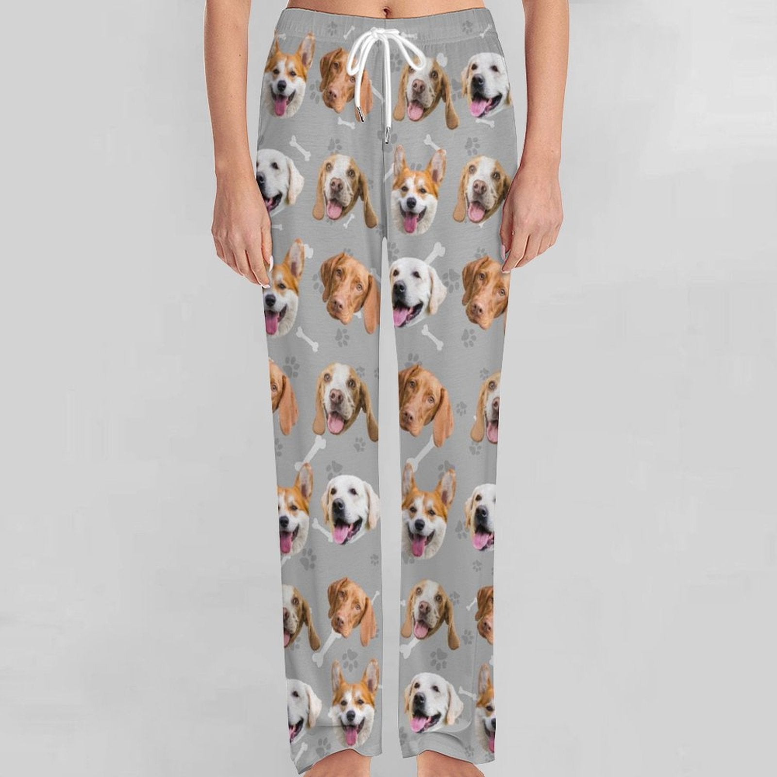 Custom Pet Face Pants Dogs or Cats Face Unisex Pajama Pants-Dog Front Gray2-WEPRINTME
