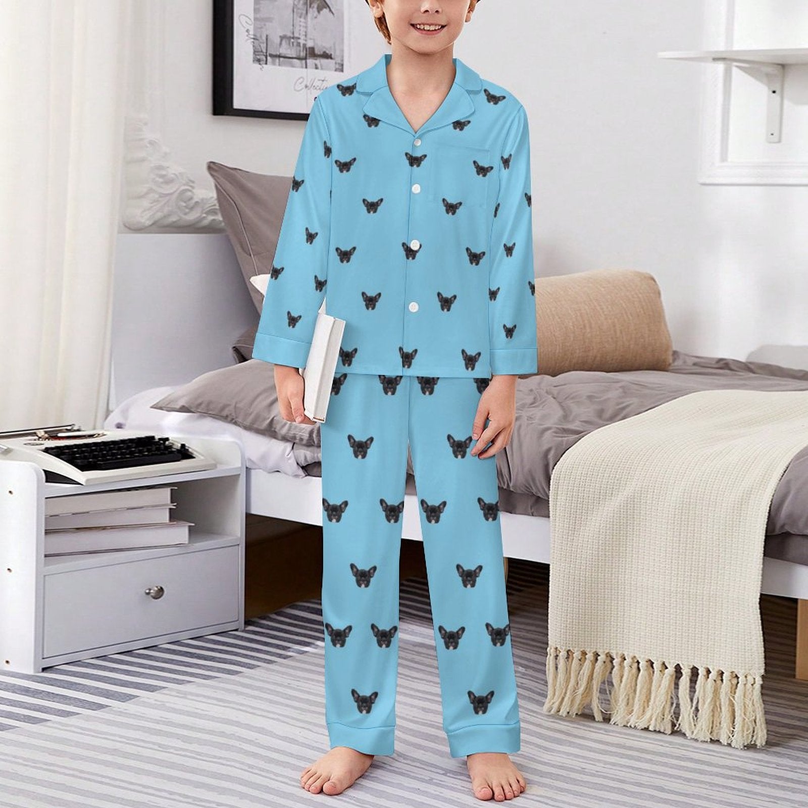 Custom Pet Face Paws V Neck Pajama Set for Kids-Model3-WEPRINTME