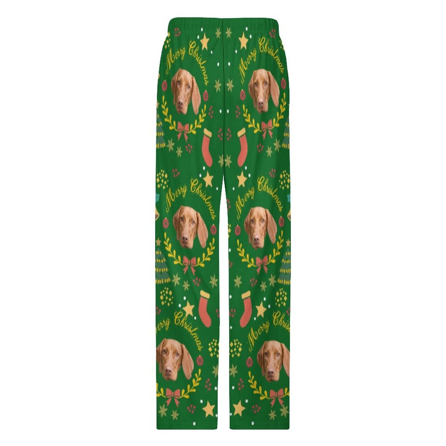Custom Pet Face Wreath Christmas Pajama Pants-Back-WEPRINTME