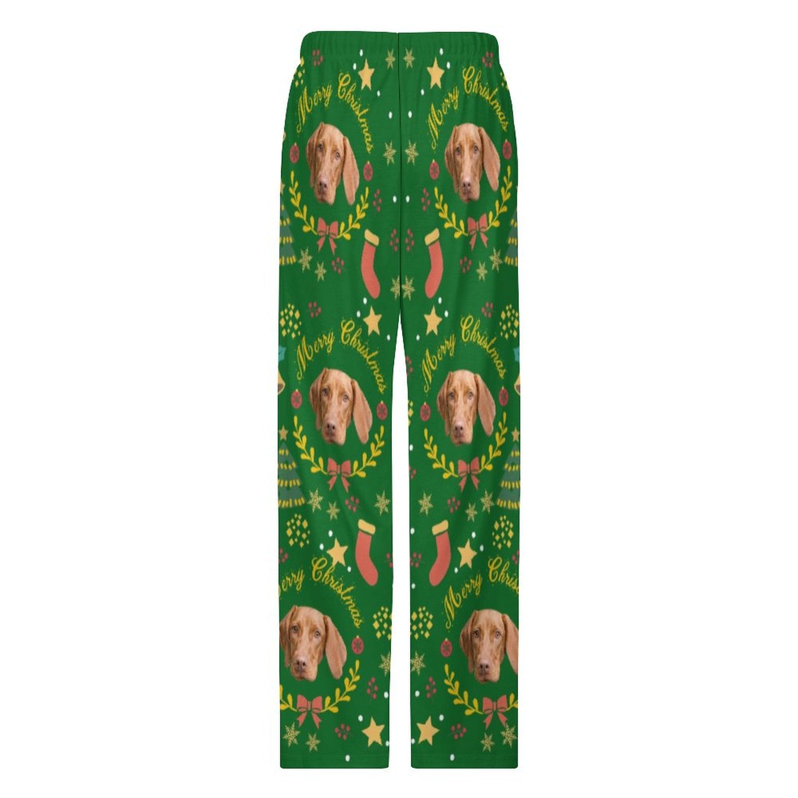 Custom Pet Face Wreath Christmas Pajama Pants-Back-WEPRINTME