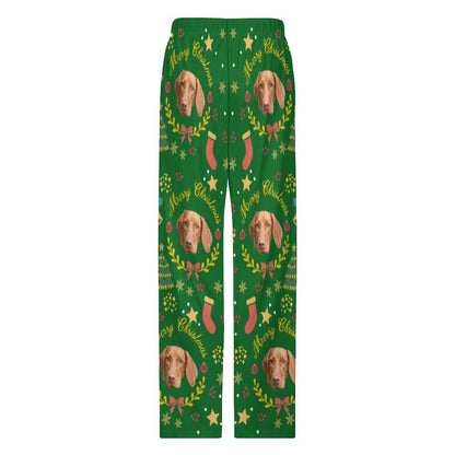 Custom Pet Face Wreath Christmas Pajama Pants-Back-WEPRINTME