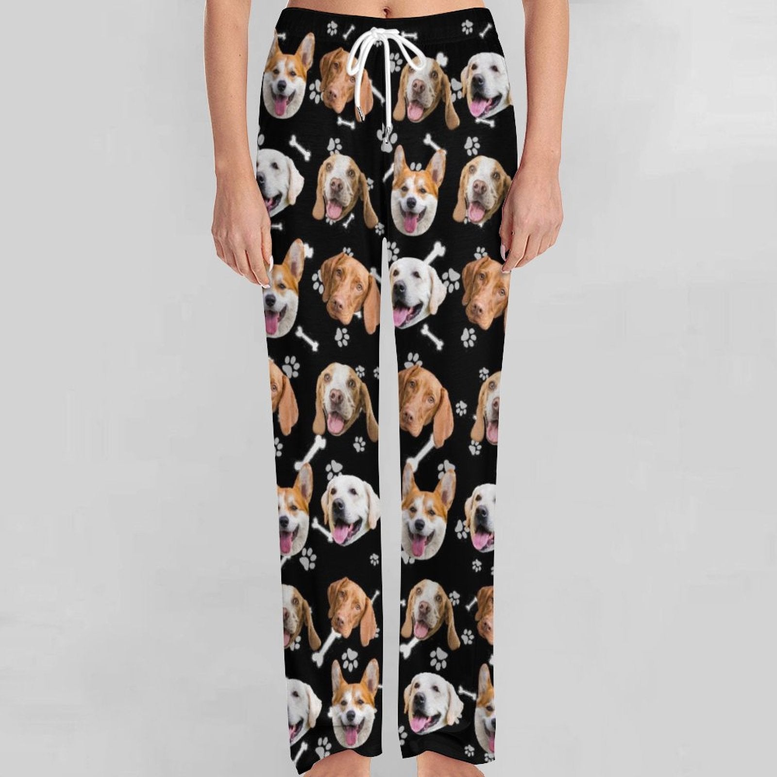 Custom Pet Face Pants Dogs or Cats Face Unisex Pajama Pants-Dog Front-WEPRINTME