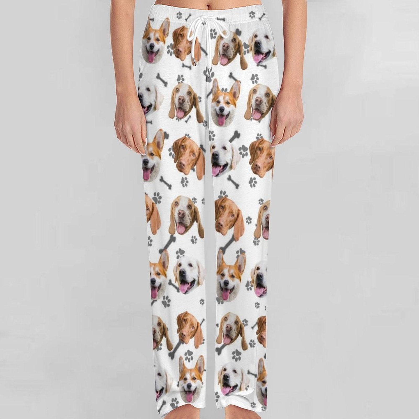 Custom Pet Face Pants Dogs or Cats Face Unisex Pajama Pants-Dog Front White-WEPRINTME