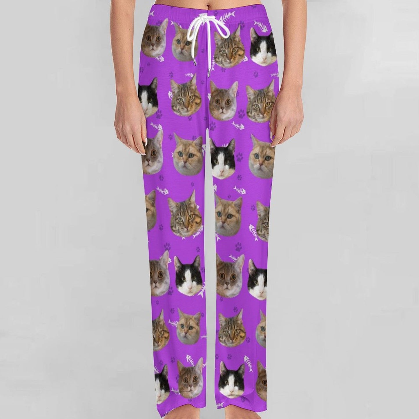 Custom Pet Face Pants Dogs or Cats Face Unisex Pajama Pants-Cat Front1-WEPRINTME
