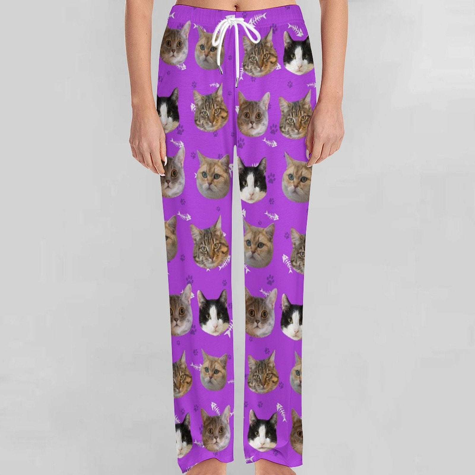 Custom Pet Face Pants Dogs or Cats Face Unisex Pajama Pants-Cat Front1-WEPRINTME