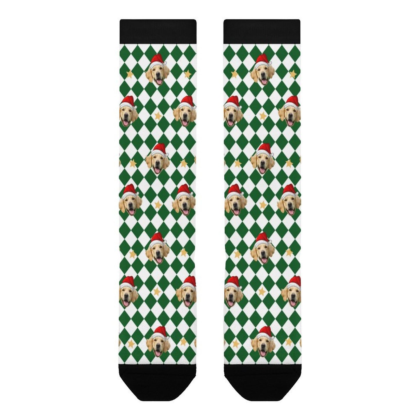 Custom Pet Face Green White Plaid Christmas Socks-WEPRINTME-5