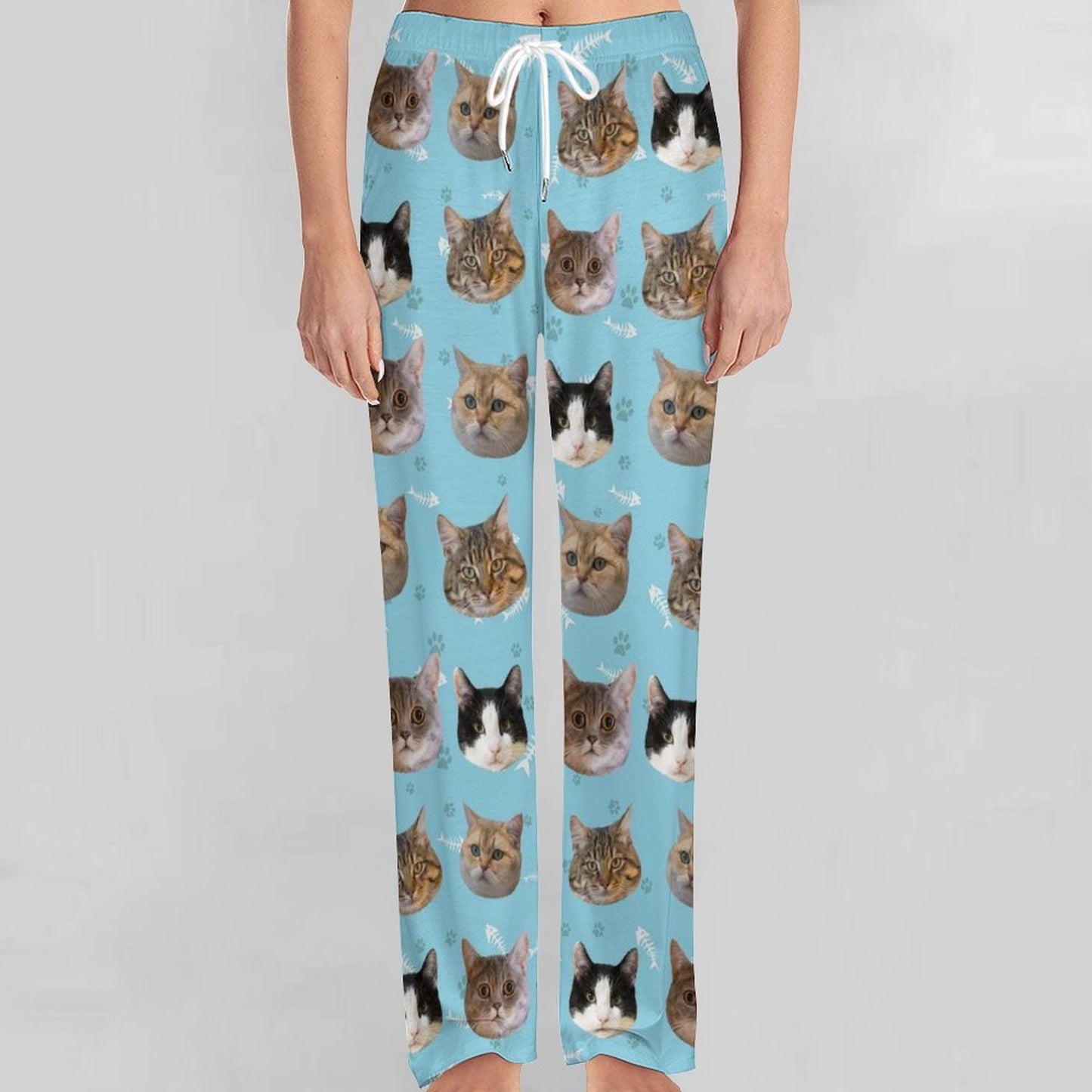 Custom Pet Face Pants Dogs or Cats Face Unisex Pajama Pants-Cat Sky Front1-WEPRINTME