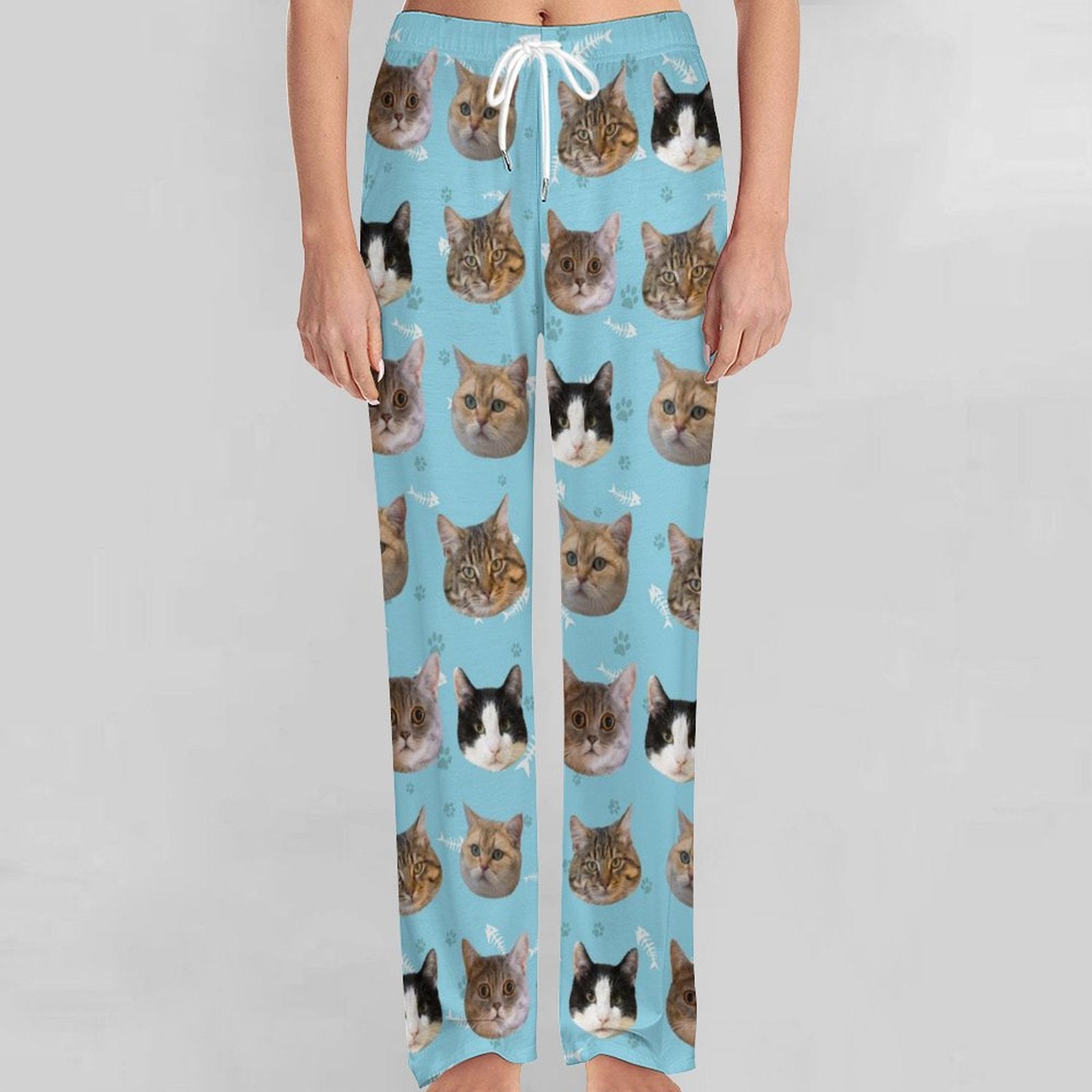 Custom Pet Face Pants Dogs or Cats Face Unisex Pajama Pants-Cat Sky Front1-WEPRINTME