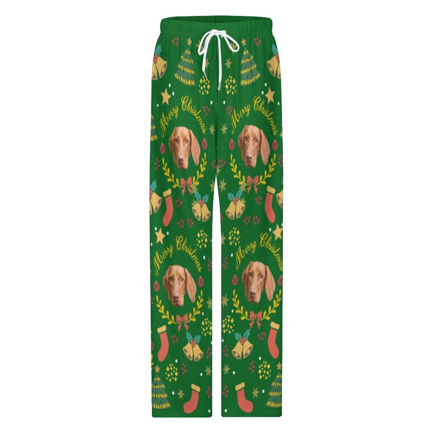Custom Pet Face Wreath Christmas Pajama Pants-Front1-WEPRINTME