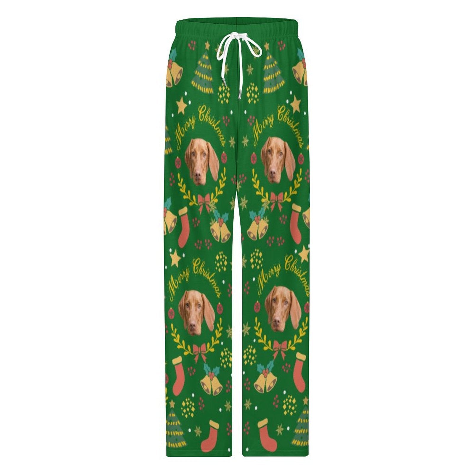 Custom Pet Face Wreath Christmas Pajama Pants-Front1-WEPRINTME