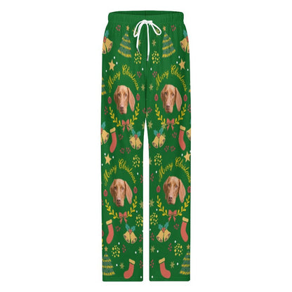 Custom Pet Face Wreath Christmas Pajama Pants-Front1-WEPRINTME