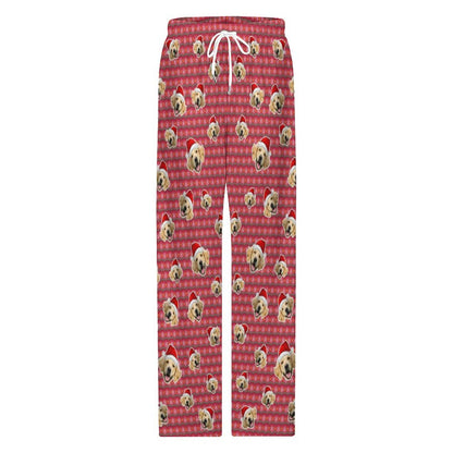 Custom Pet Face Everywhere Red Stripe Pajama Pants-Front-WEPRINTME