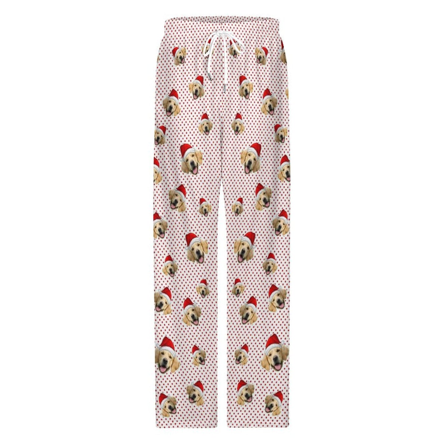 Custom Pet Face Everywhere Red Dots Pajama Pants-Front-WEPRINTME