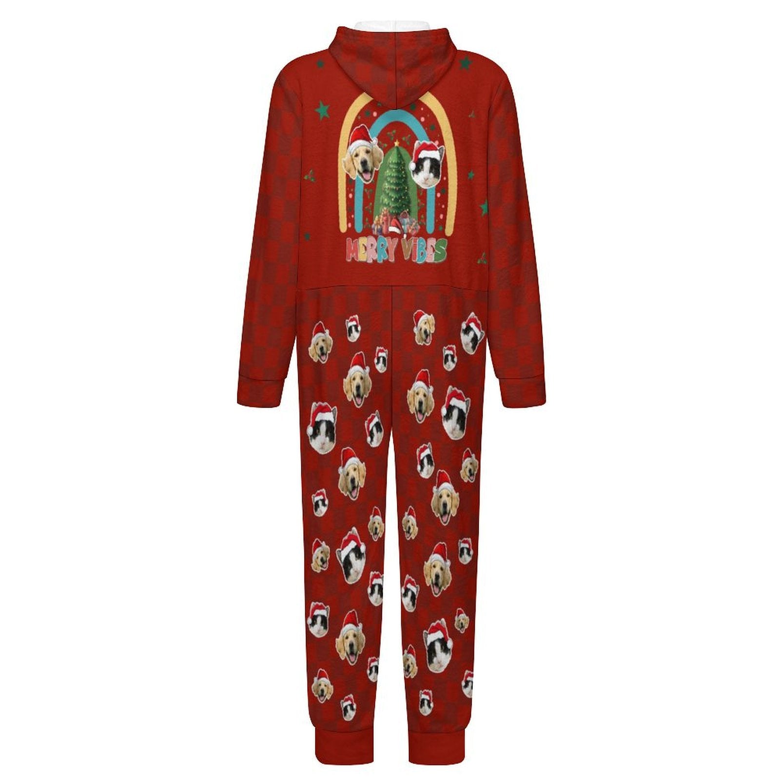 Custom Pet Face Merry Vibes Kid's Flannel Onesies-Back-WEPRINTME