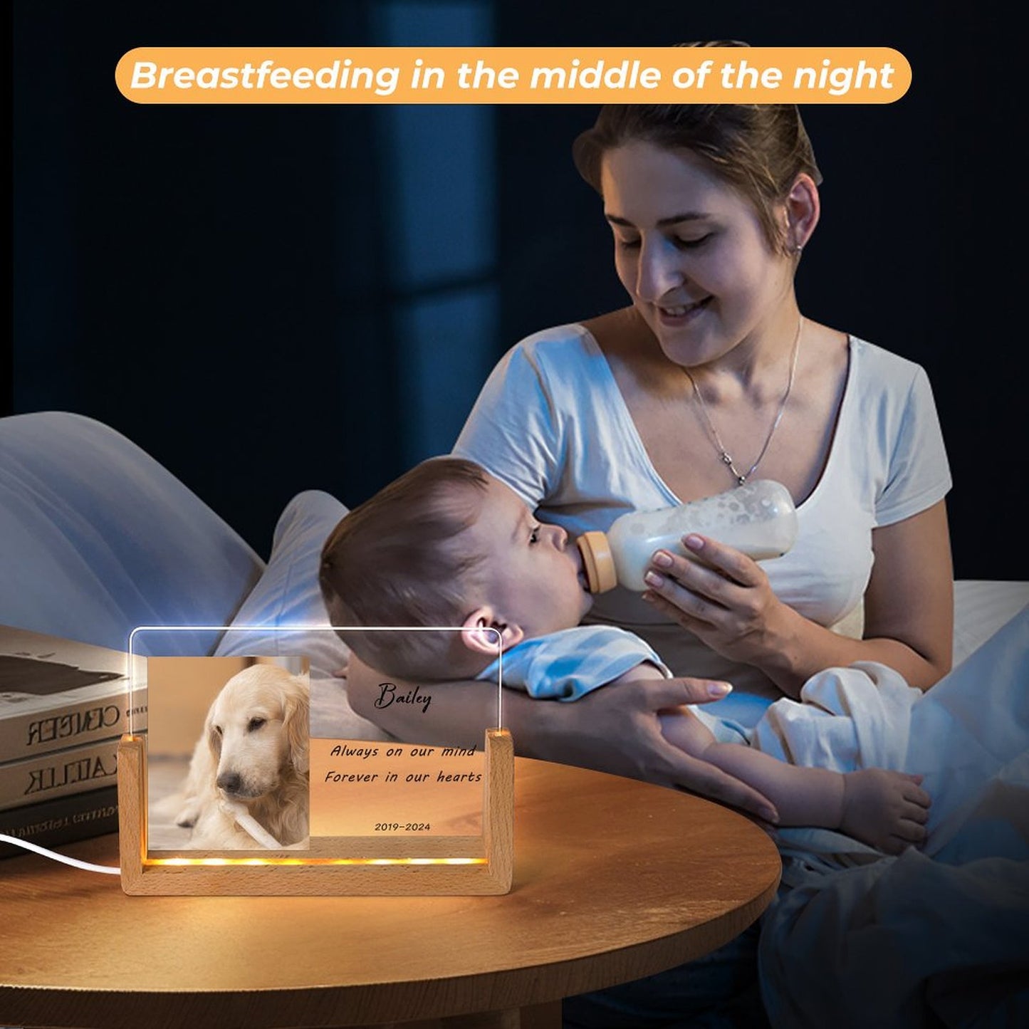 Custom Pet Photo Forever in Heart Memorial Acrylic Night Light