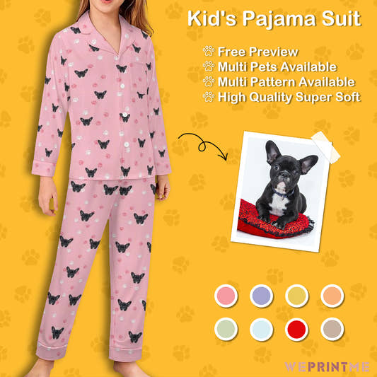 Custom Pet Face Paws V Neck Pajama Set for Kids-Main-WePrintMe