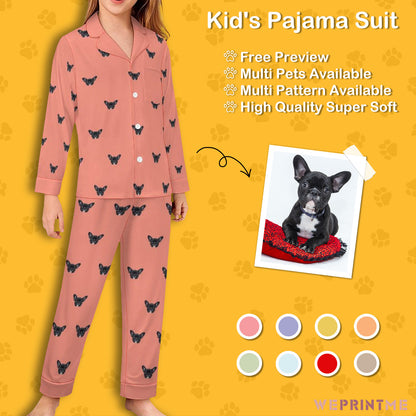 Custom Pet Face Paws V Neck Pajama Set for Kids-Main2-WEPRINTME