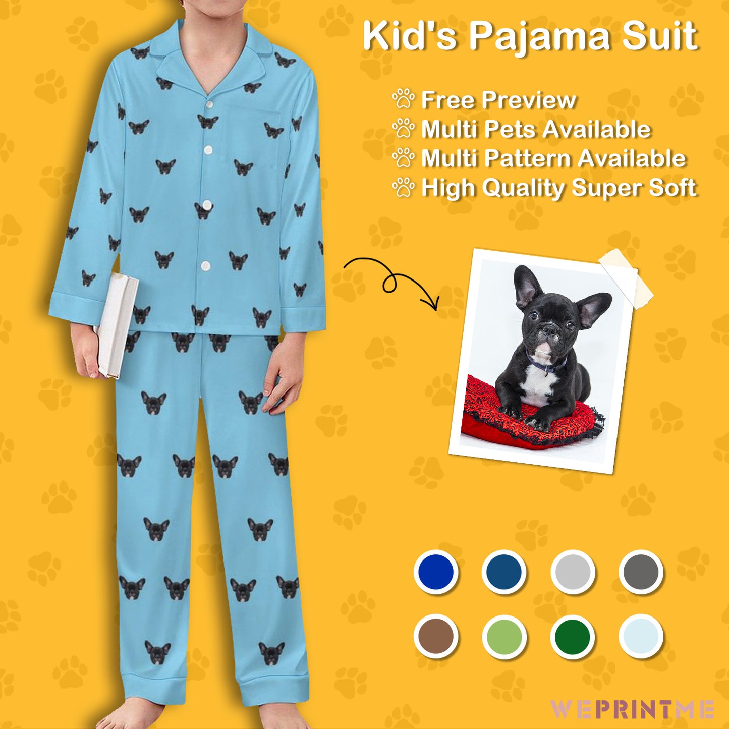 Custom Pet Face Paws V Neck Pajama Set for Kids-Main3-WEPRINTME