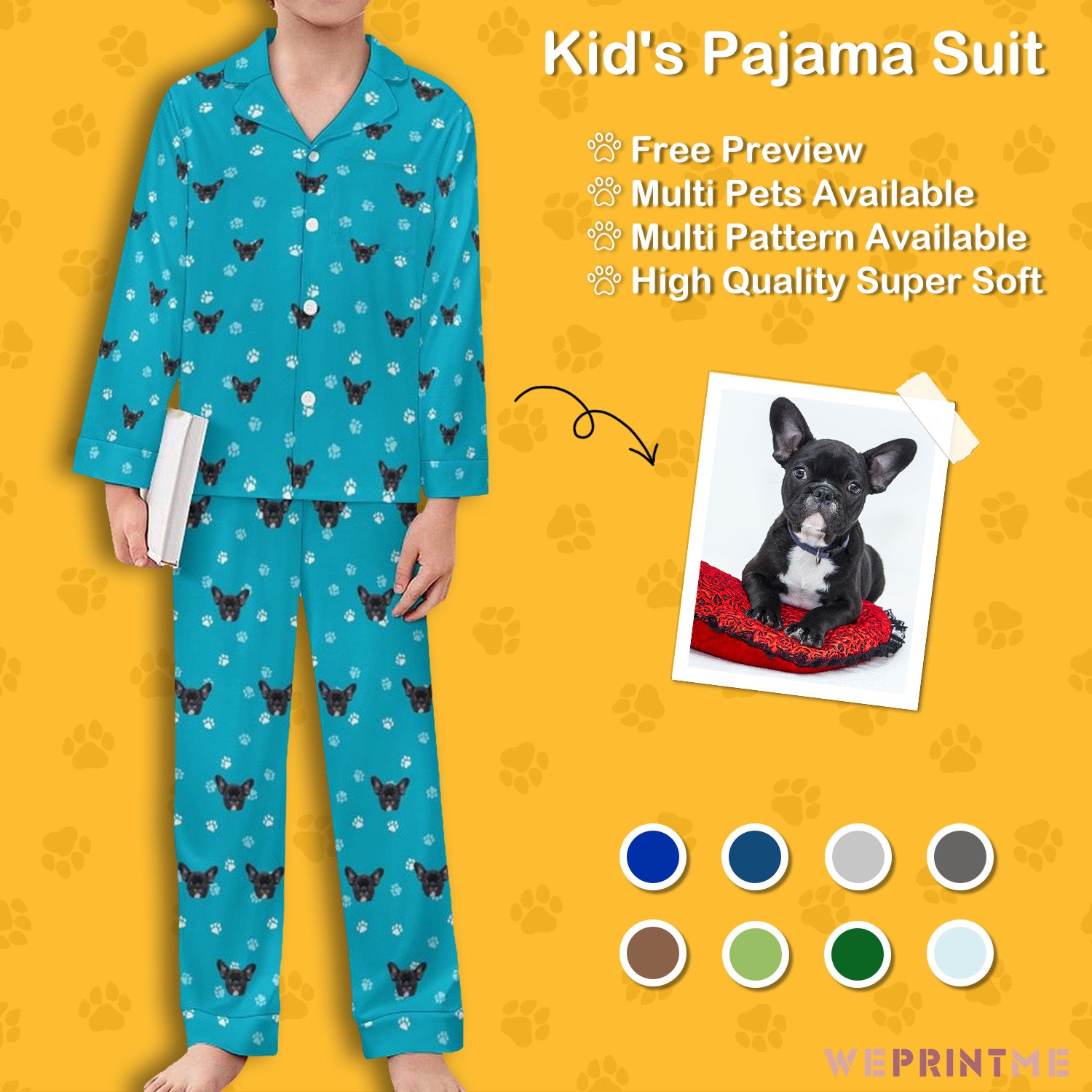 Custom Pet Face Paws V Neck Pajama Set for Kids-Main1-WEPRINTME