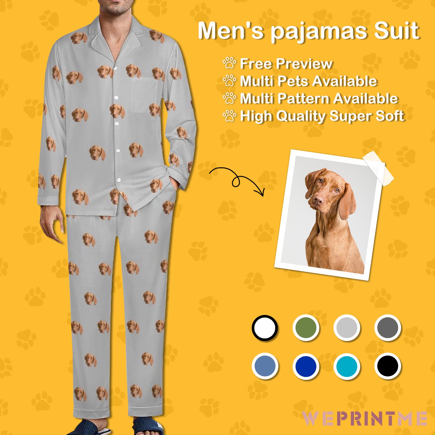 Custom Pet Face Paws V Neck Pajama Set for Men-5-WEPRINTME