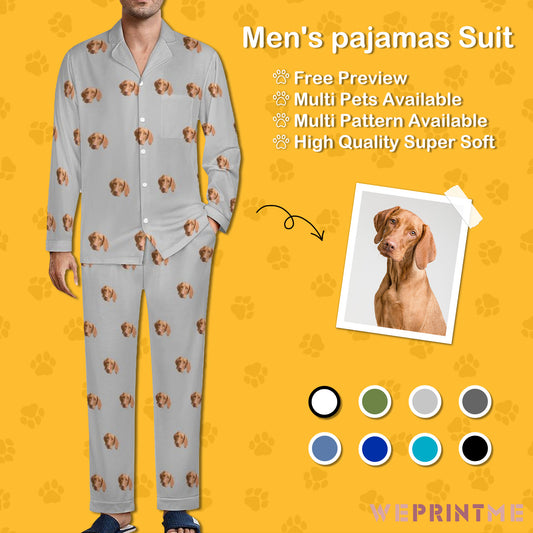 Custom Pet Face Paws V Neck Pajama Set for Men-5-WEPRINTME