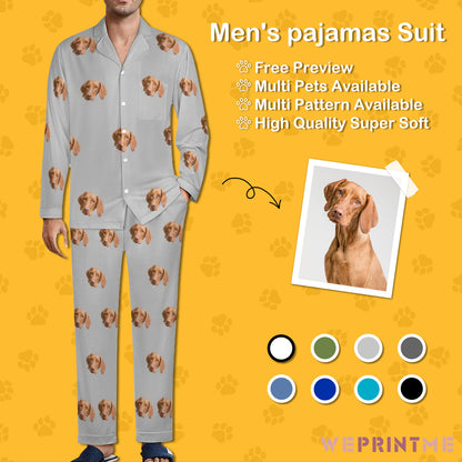 Custom Pet Face Paws V Neck Pajama Set for Men-10-WEPRINTME