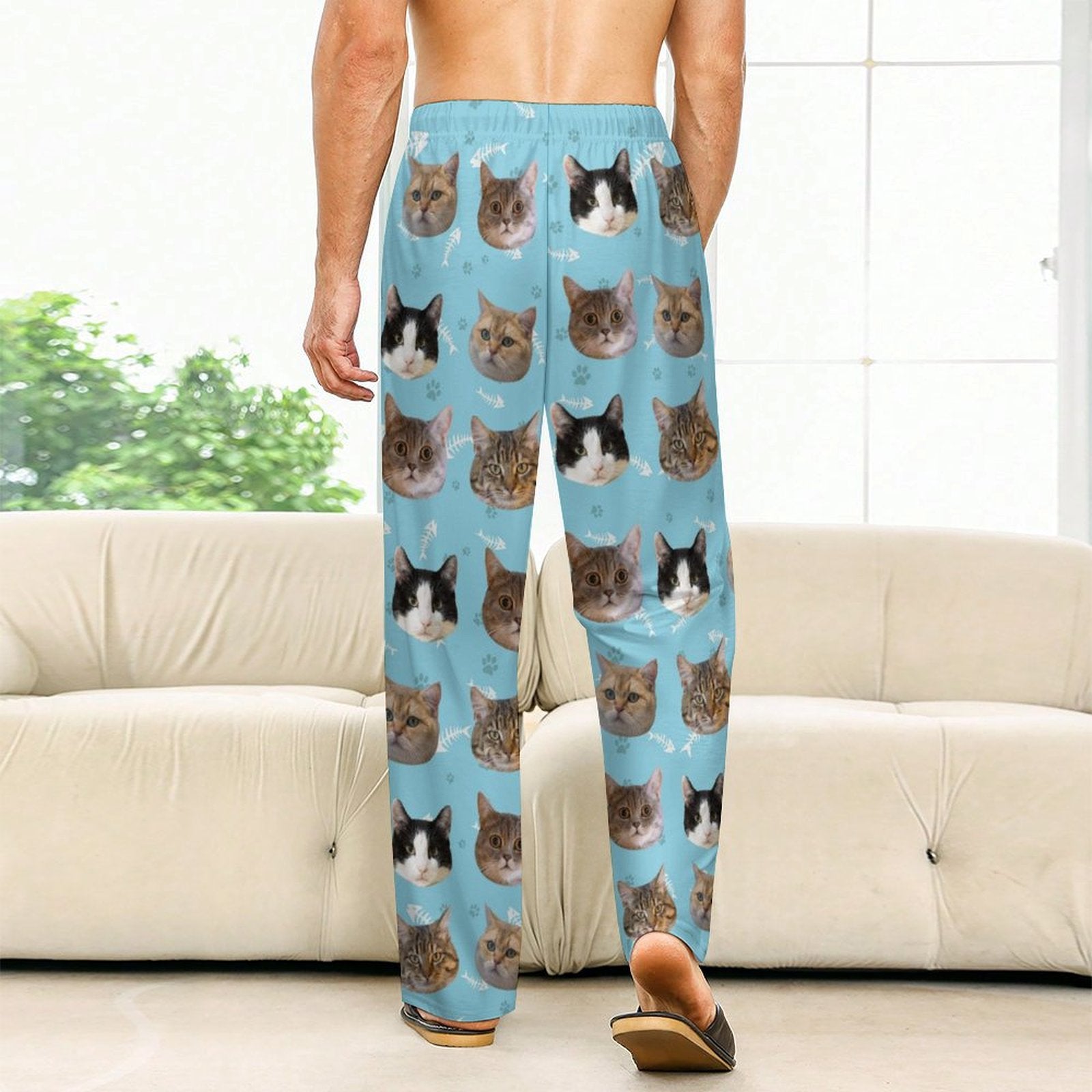 Custom Pet Face Pants Dogs or Cats Face Unisex Pajama Pants-Cat Sky Model3-WEPRINTME