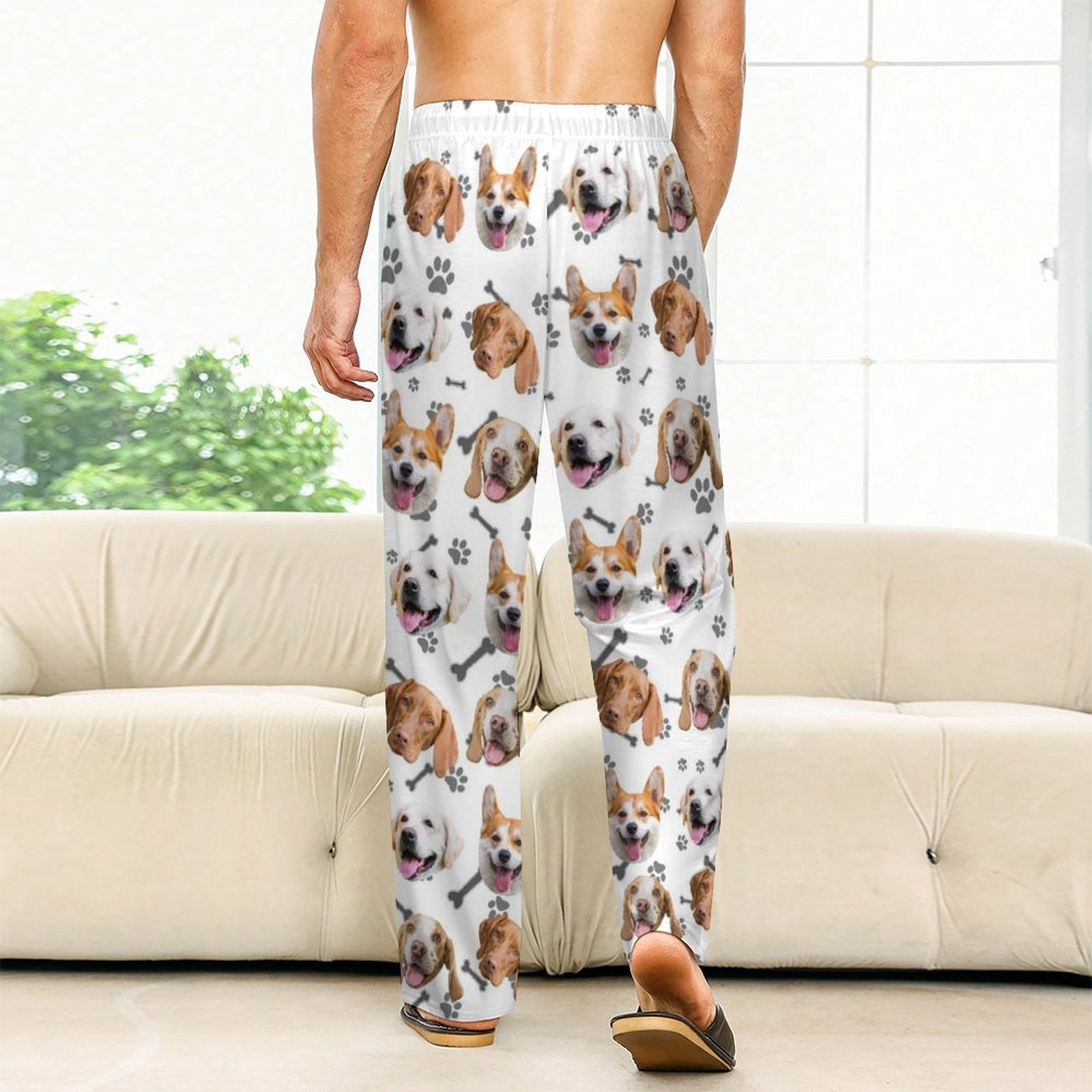 Custom Pet Face Pants Dogs or Cats Face Unisex Pajama Pants-Dog Model White3-WEPRINTME