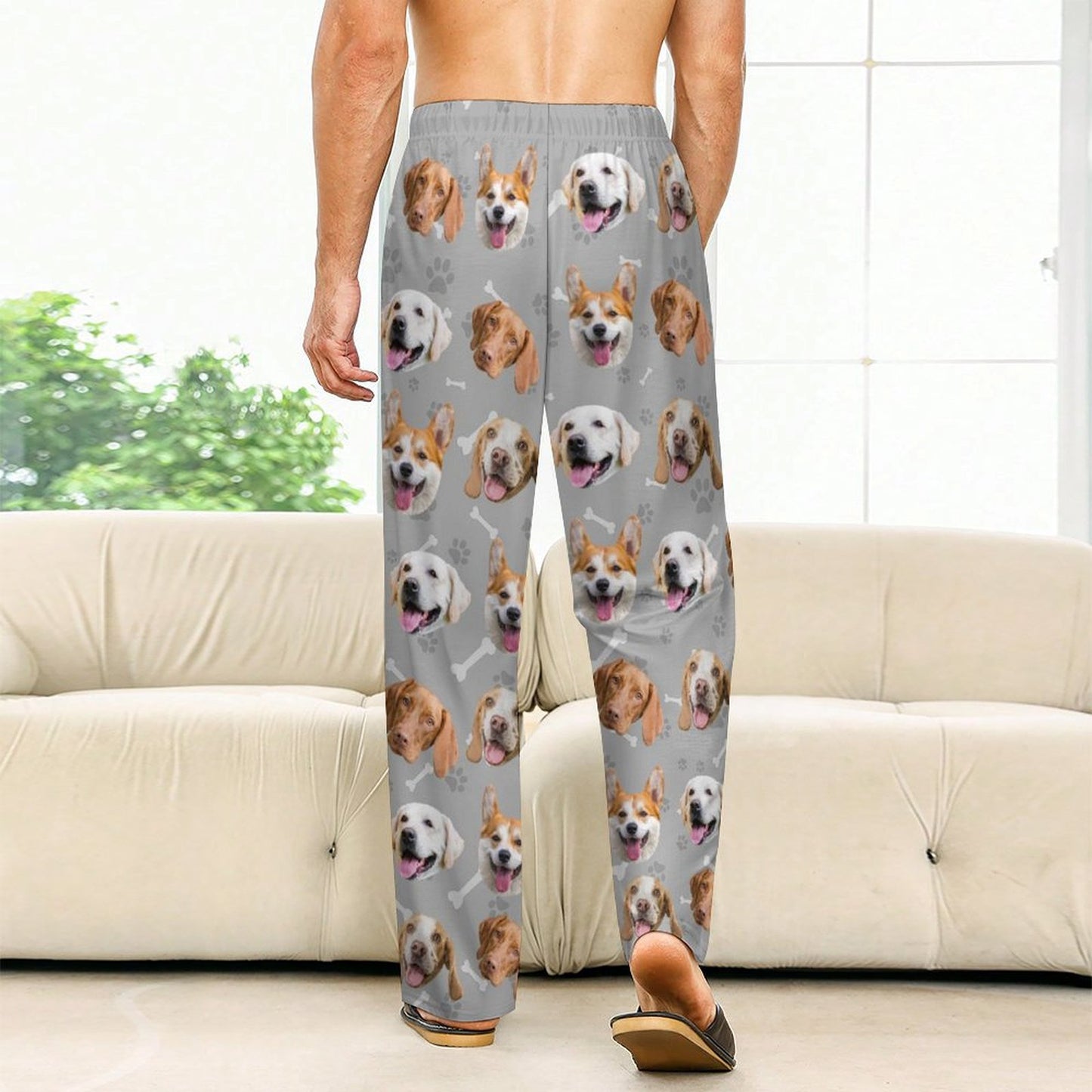 Custom Pet Face Pants Dogs or Cats Face Unisex Pajama Pants-Dog Model Gray3-WEPRINTME