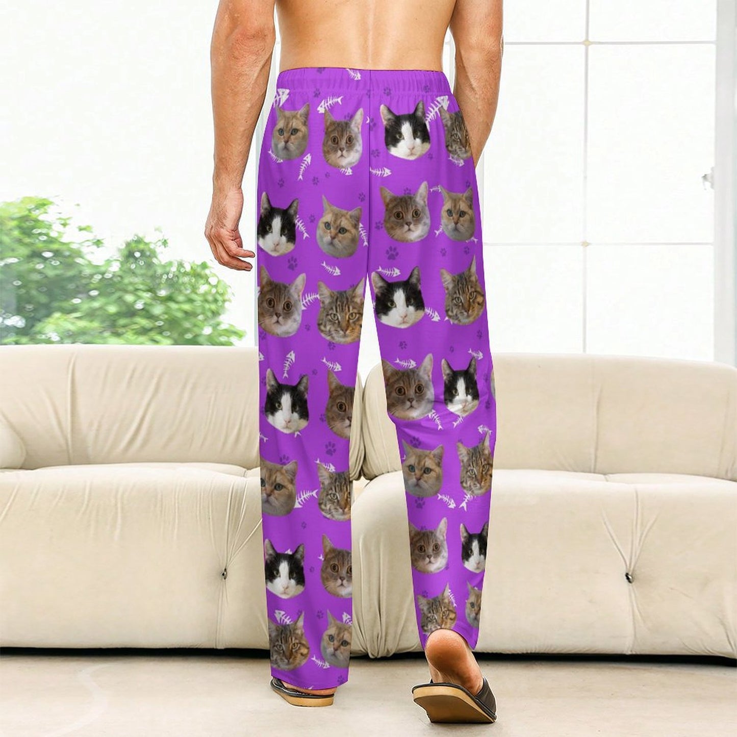 Custom Pet Face Pants Dogs or Cats Face Unisex Pajama Pants-Cat Purple Model3-WEPRINTME