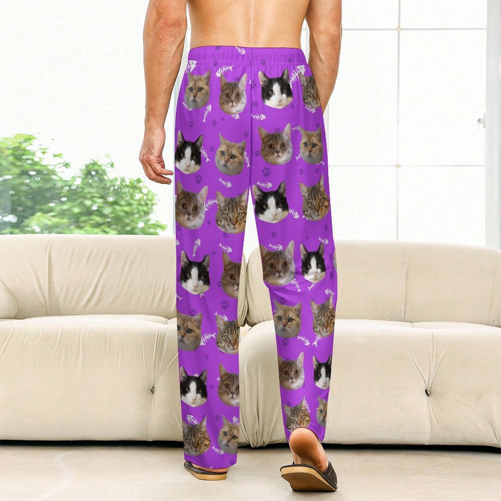 Custom Pet Face Pants Dogs or Cats Face Unisex Pajama Pants-Cat Purple Model3-WEPRINTME