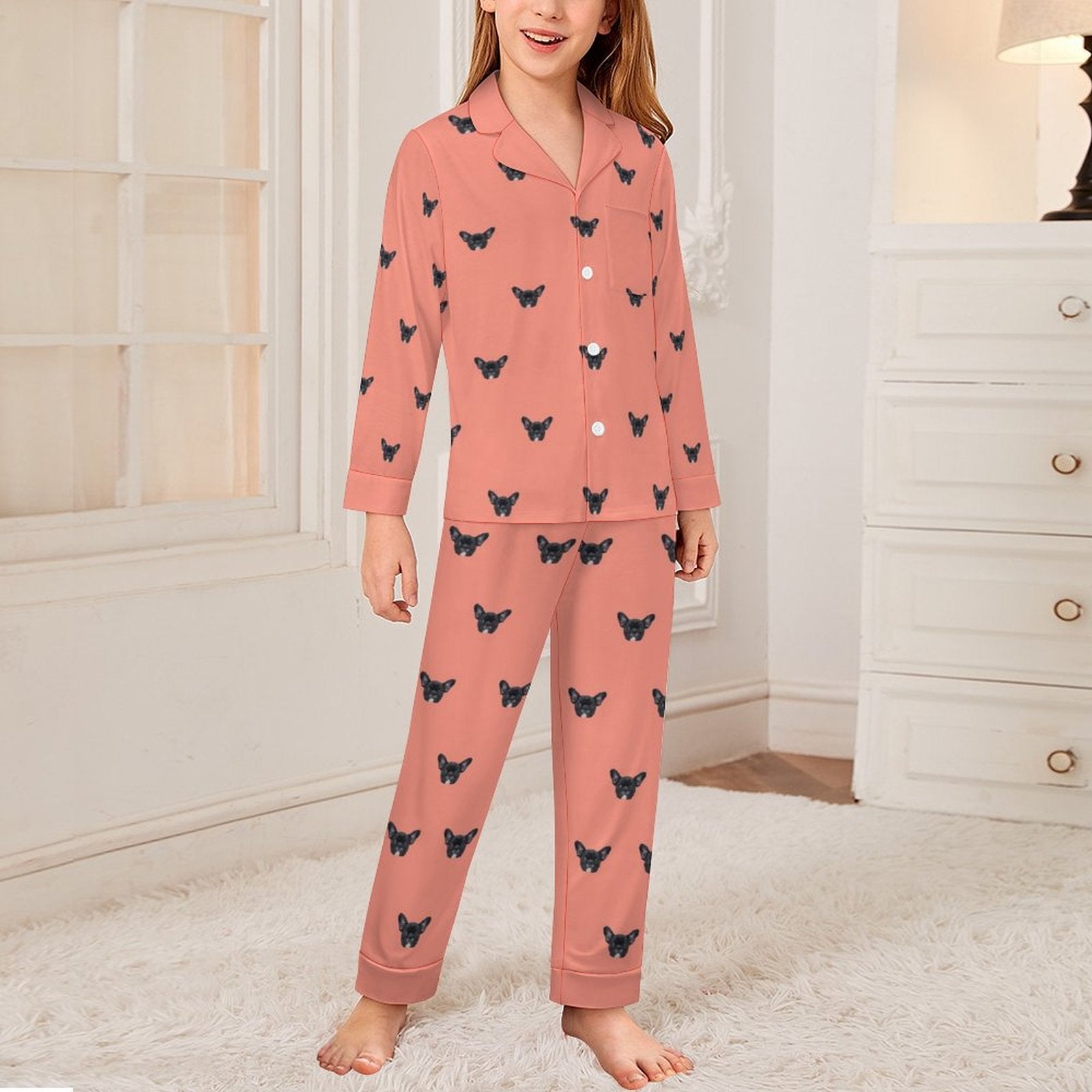 Custom Pet Face Paws V Neck Pajama Set for Kids-Model2-WEPRINTME
