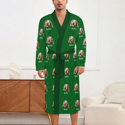 Custom Pet Face and Name Adult Robe (Unisex)-2