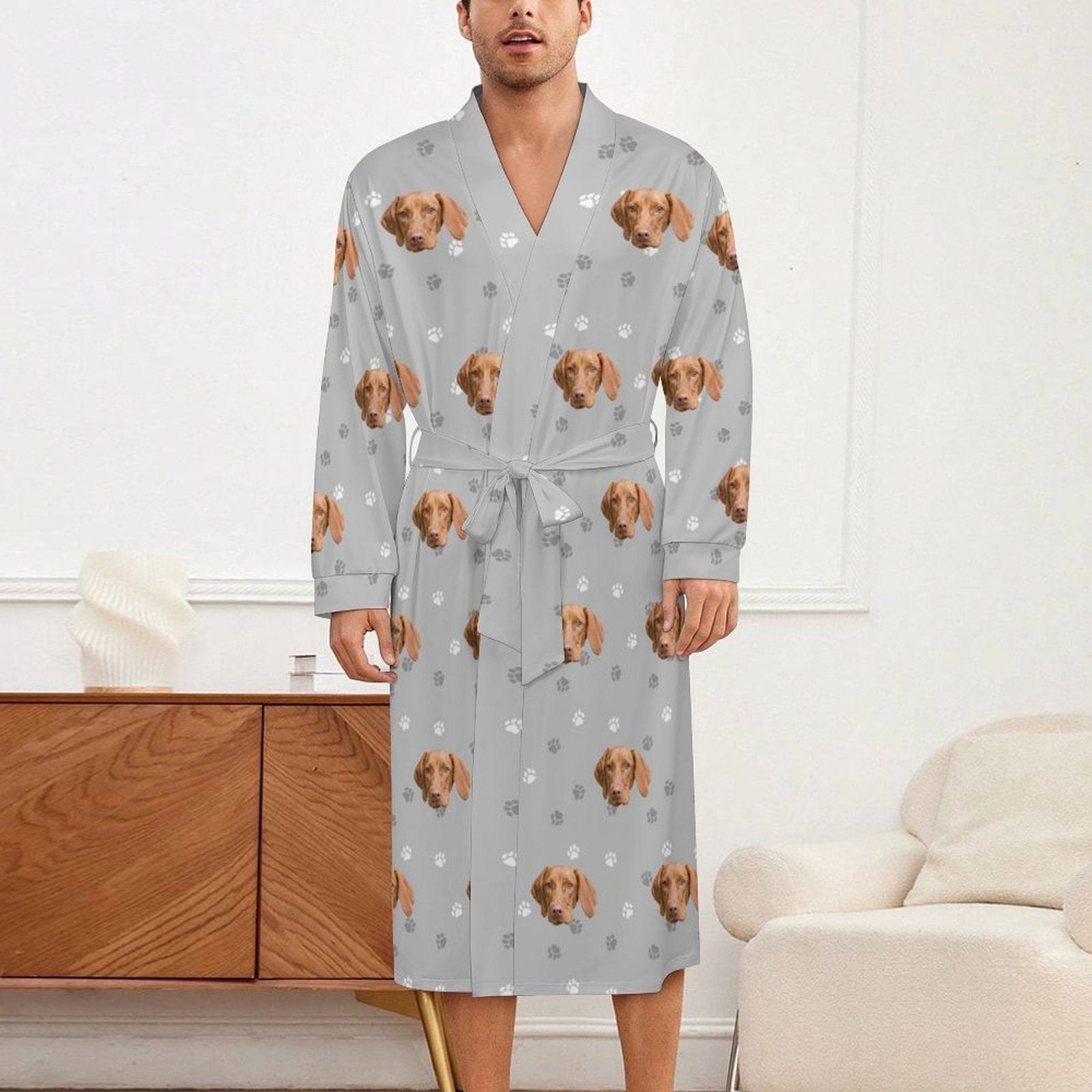 Custom Pet Face Paws Adult Robe (Unisex)-2