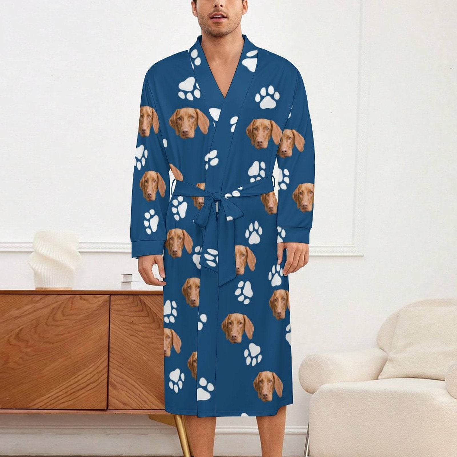 Custom Pet Face Paws Adult Robe (Unisex)-12