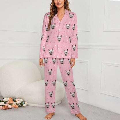 Custom Pet Face Paws V Neck Pajama Set for Women-10-WEPRINTME