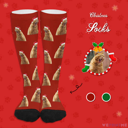 Custom Pet Christmas Socks-Red-WePrintMe-1