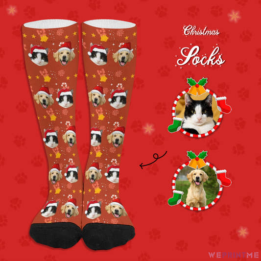 Custom Pet Face Bell Christmas Socks-WePrintMe-1